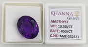 13.50/CT Natural Amethyst Gemstone with Govt. Lab Certificate